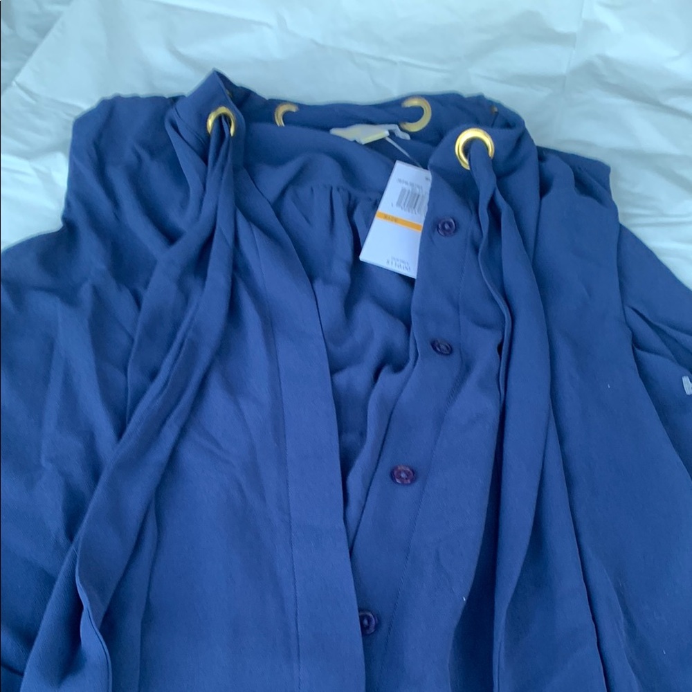 MICHAEL Michael Kors Blue Tie Front High-Low Top - Picture 4 of 10